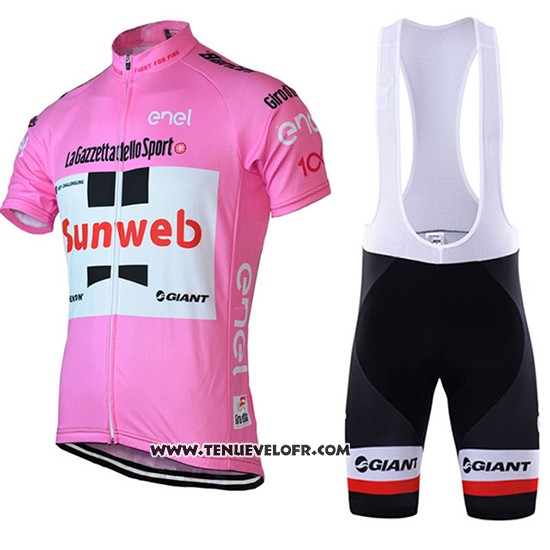 2018 Maillot Ciclismo Sunweb Rose et Blanc Manches Courtes et Cuissard